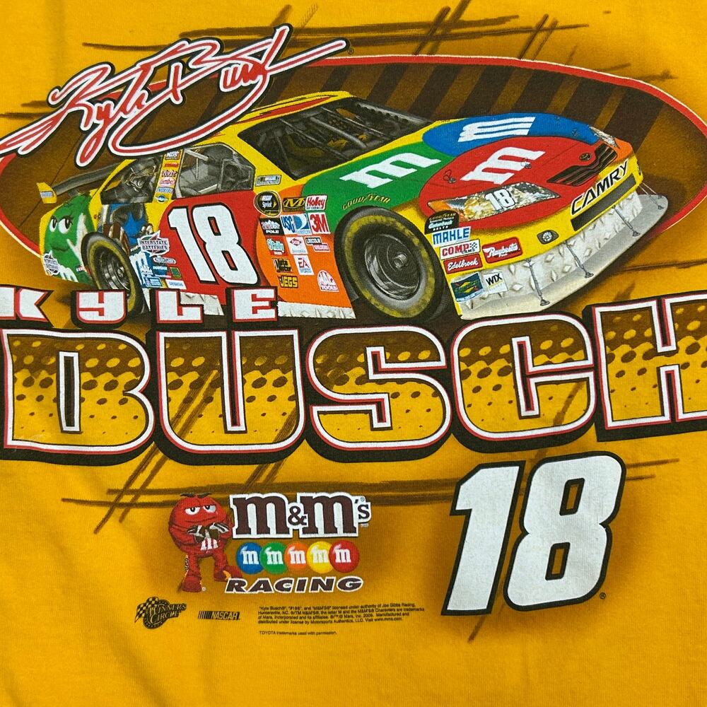 2009 Kyle Busch M&M Racing NASCAR Yellow Long Sleeve size Medium M B3 - Picture 2 of 6